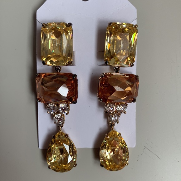 Large citrine topaz crystal earrings - Picture 2 of 4